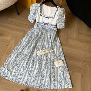Blue embroidered high quality maxi dress